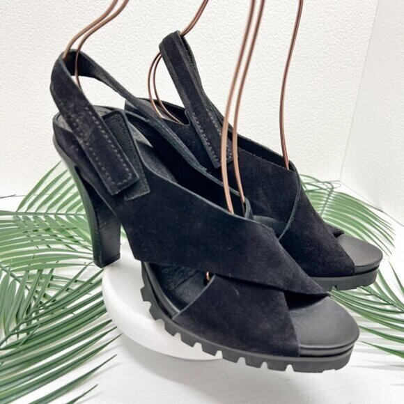 Pedro Garcia Yuval Black Leather Open Toe Slingback High Heel Sandals Size 39.5 - Picture 1 of 12